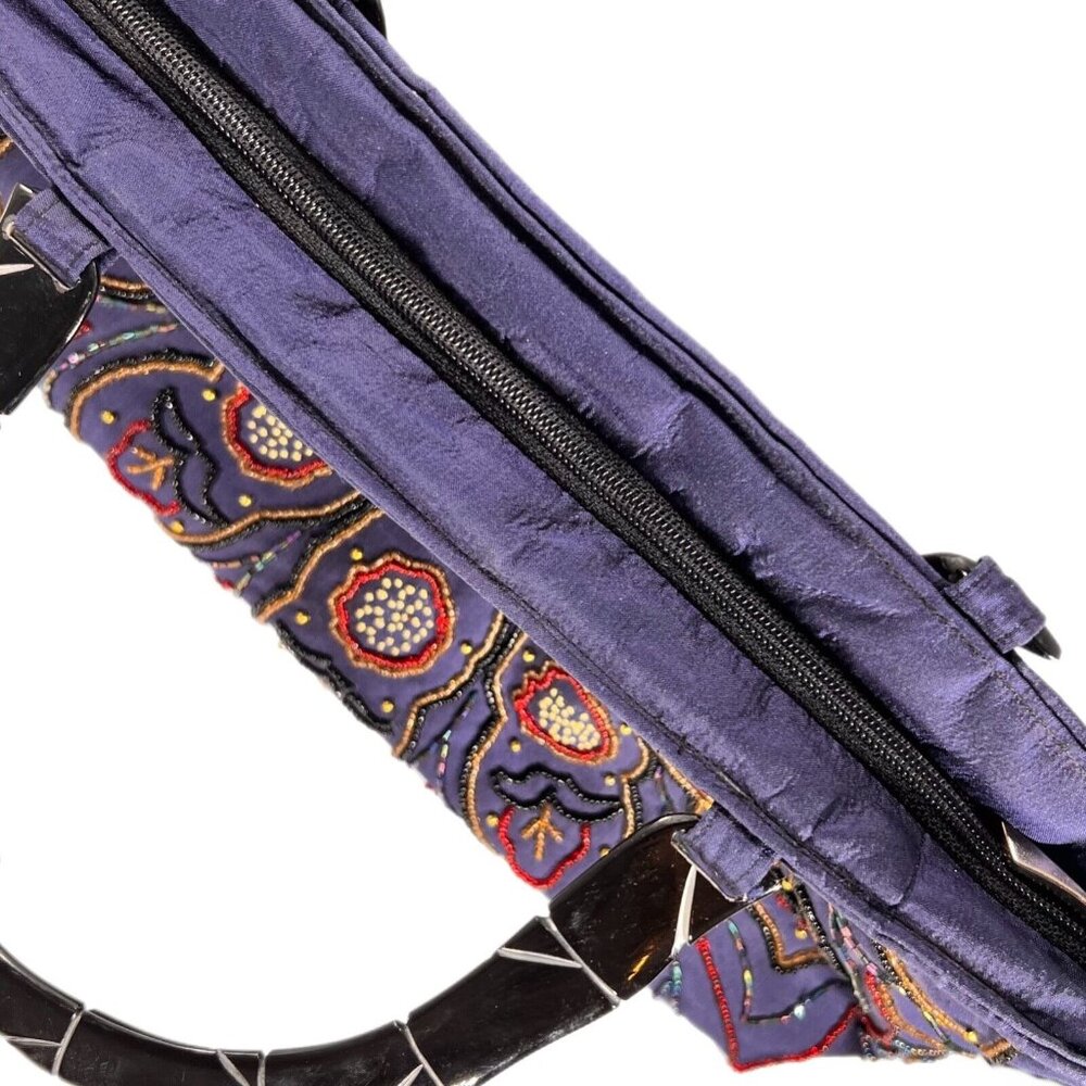Blue Purple Beaded Purse Handbag Acrylic Bamboo style Handles Unbranded Zipper - Picture 12 of 14